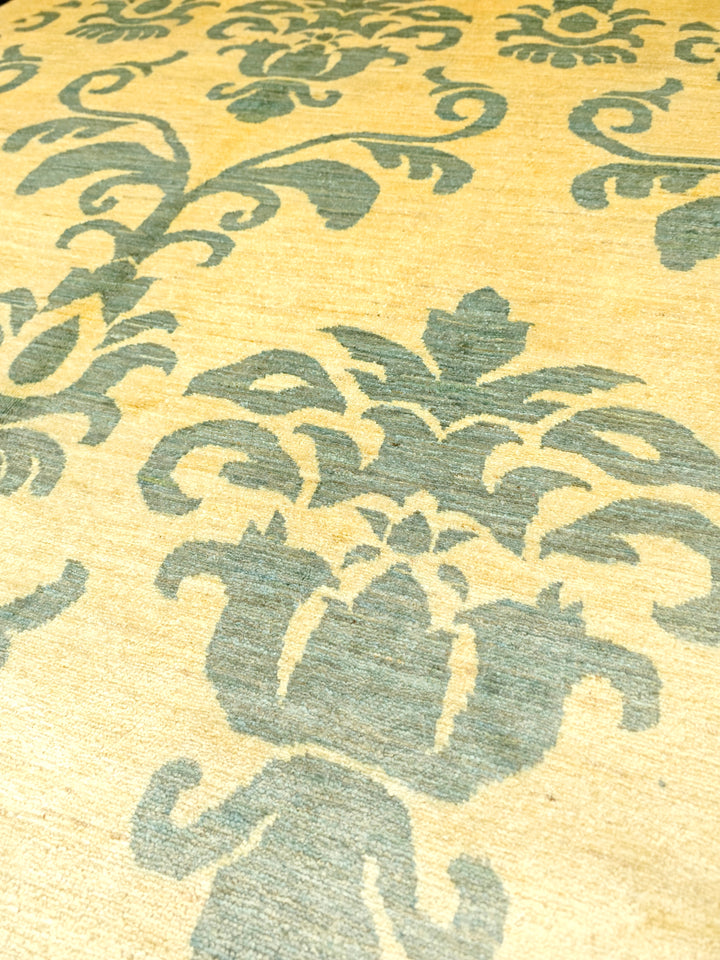 Ivory &amp; Sage Damask Gabbeh, Hand-Knotted Afghan Wool Rug