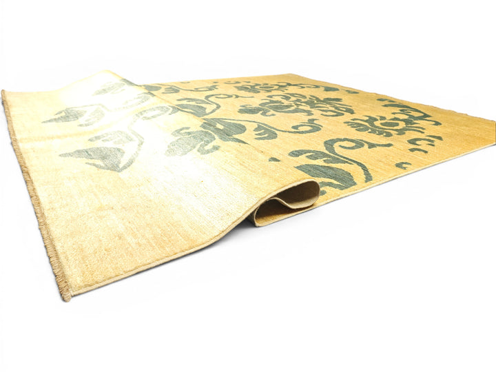 Ivory &amp; Sage Damask Gabbeh, Hand-Knotted Afghan Wool Rug