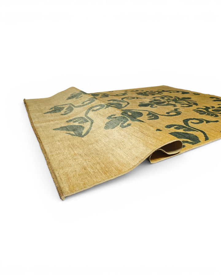 Ivory &amp; Sage Damask Gabbeh, Hand-Knotted Afghan Wool Rug