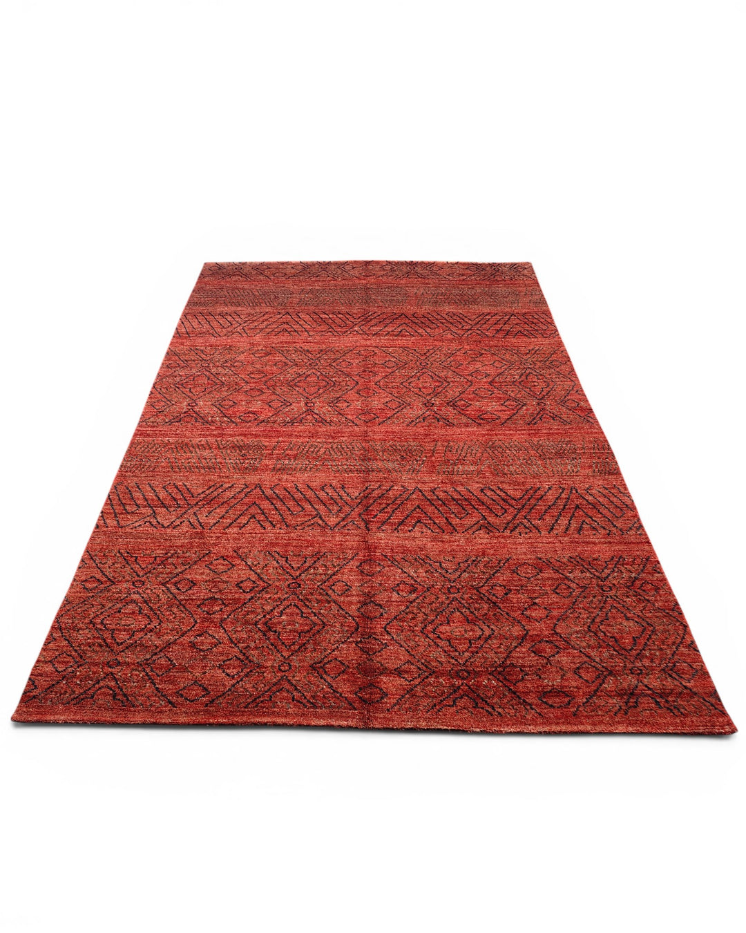 Red Tribal Geometric Gabbeh, Hand-Knotted Afghan Wool Rug