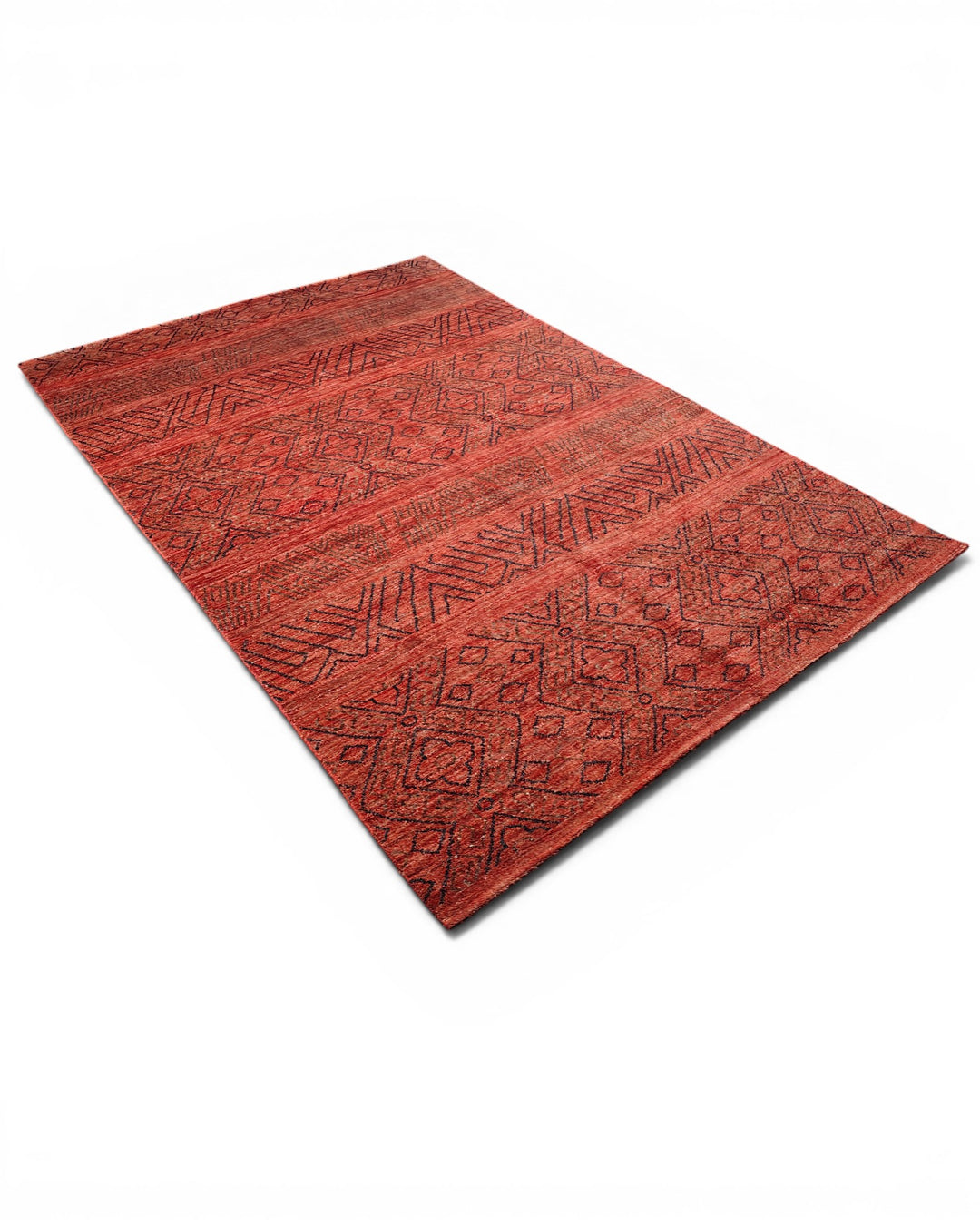 Red Tribal Geometric Gabbeh, Hand-Knotted Afghan Wool Rug