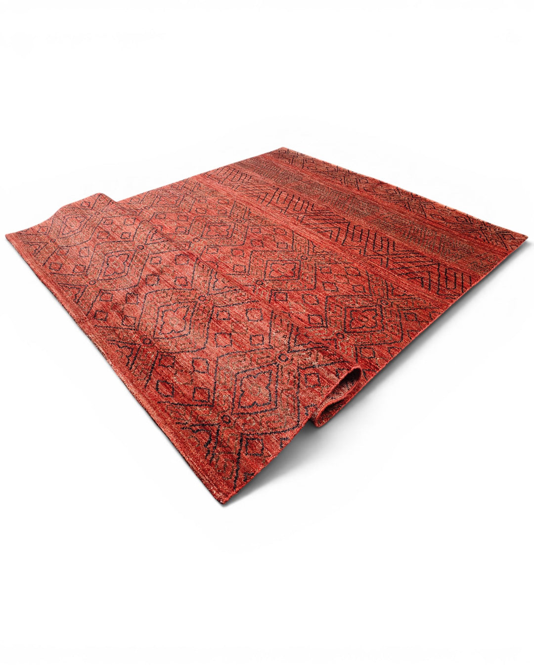 Red Tribal Geometric Gabbeh, Hand-Knotted Afghan Wool Rug