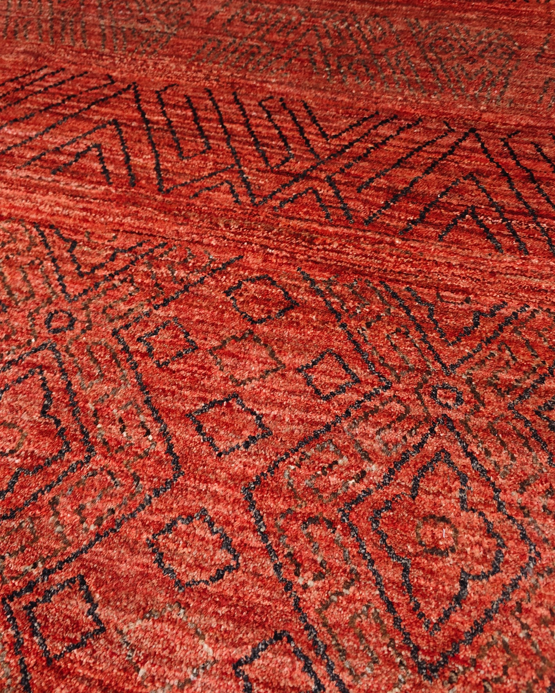 Red Tribal Geometric Gabbeh, Hand-Knotted Afghan Wool Rug