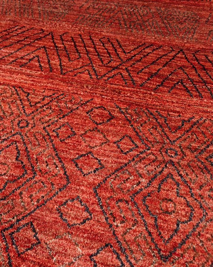 Red Tribal Geometric Gabbeh, Hand-Knotted Afghan Wool Rug