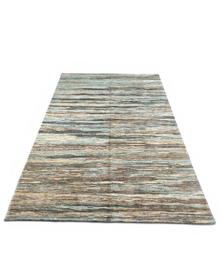 Variegated Teal &amp; Brown Stripe Gabbeh, Hand-Knotted Afghan Wool Rug