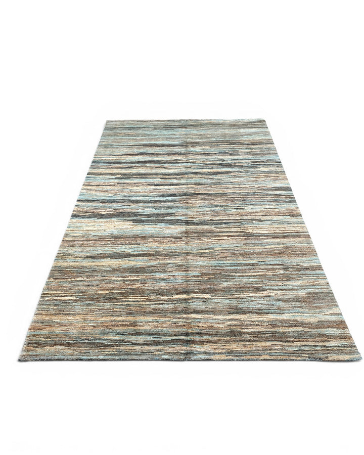 Variegated Teal &amp; Brown Stripe Gabbeh, Hand-Knotted Afghan Wool Rug