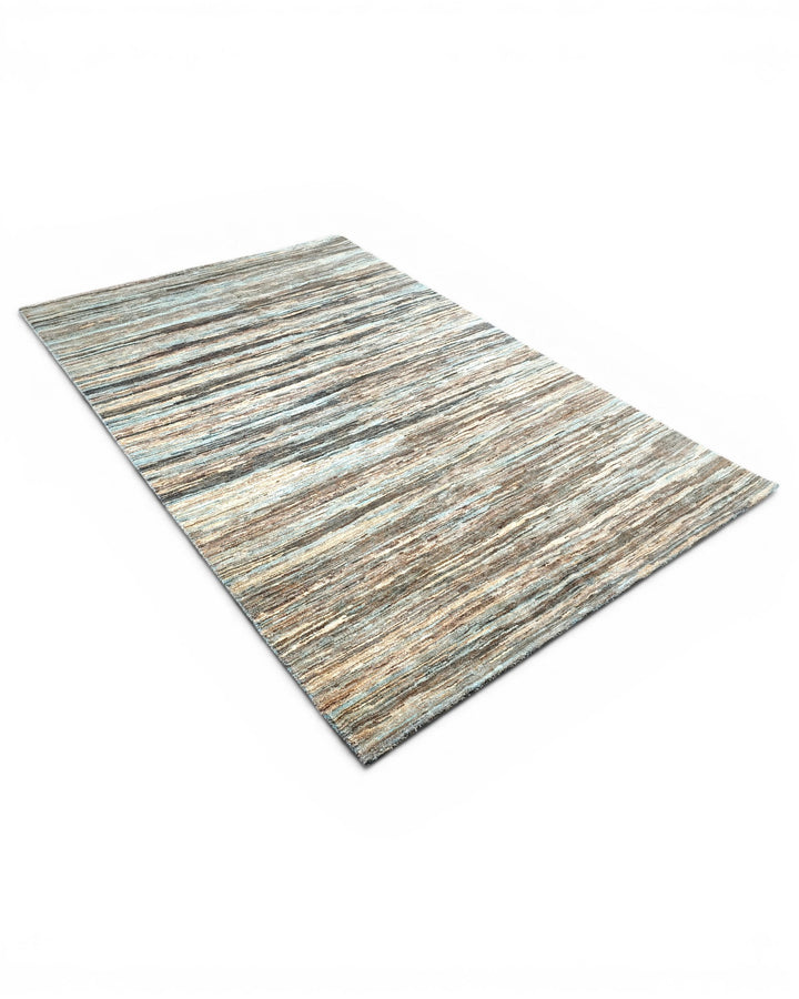 Variegated Teal &amp; Brown Stripe Gabbeh, Hand-Knotted Afghan Wool Rug