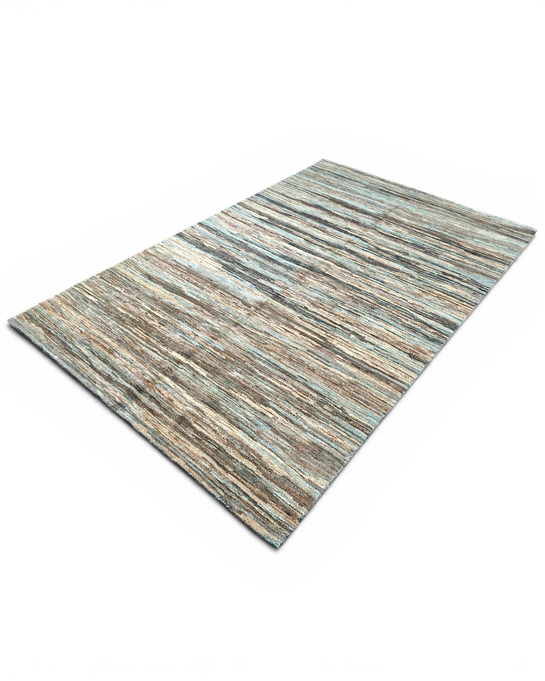Variegated Teal &amp; Brown Stripe Gabbeh, Hand-Knotted Afghan Wool Rug