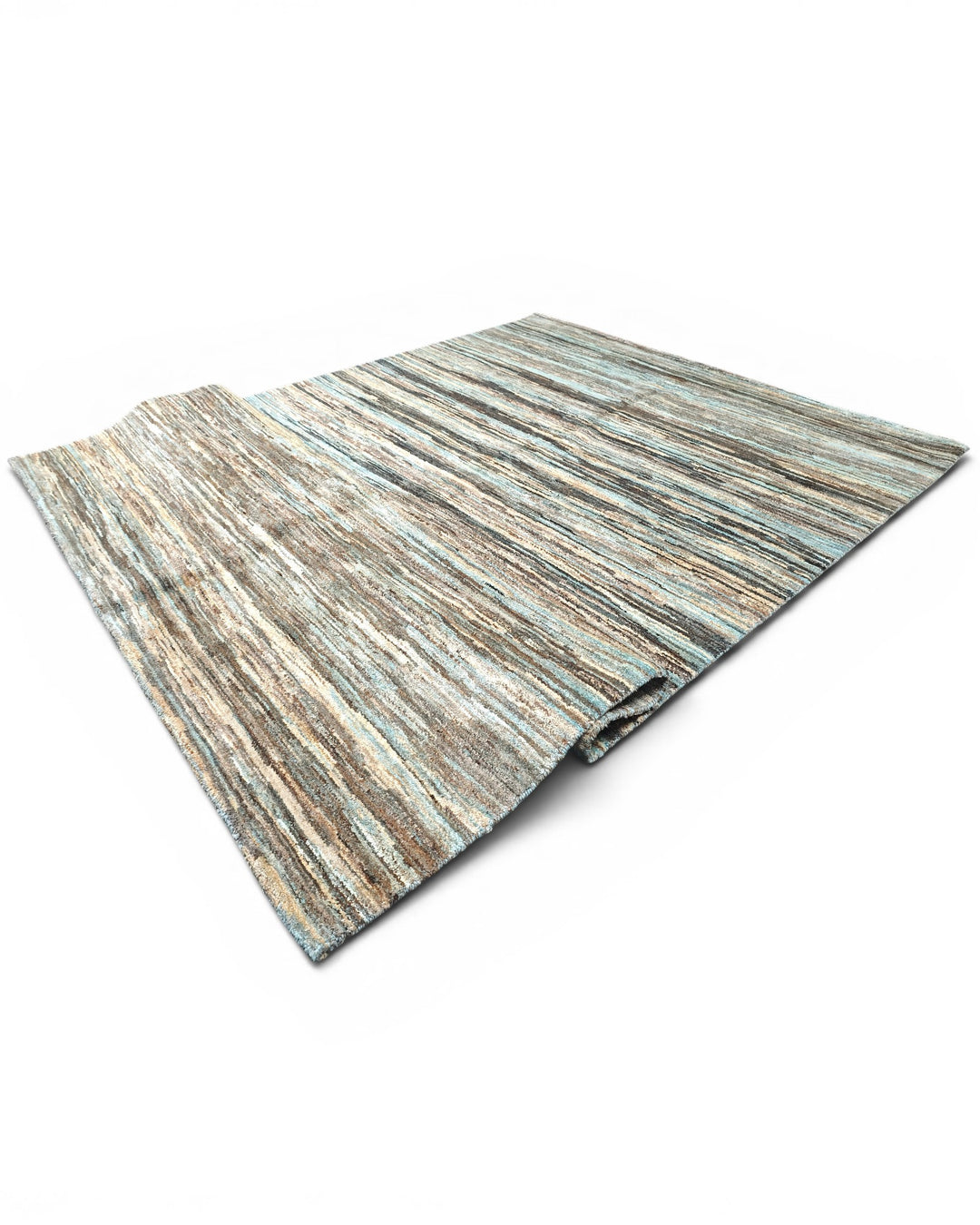 Variegated Teal &amp; Brown Stripe Gabbeh, Hand-Knotted Afghan Wool Rug