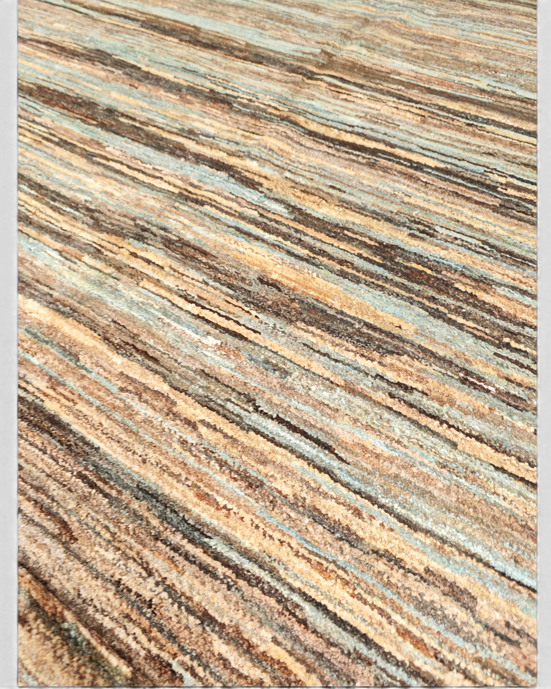 Variegated Teal &amp; Brown Stripe Gabbeh, Hand-Knotted Afghan Wool Rug