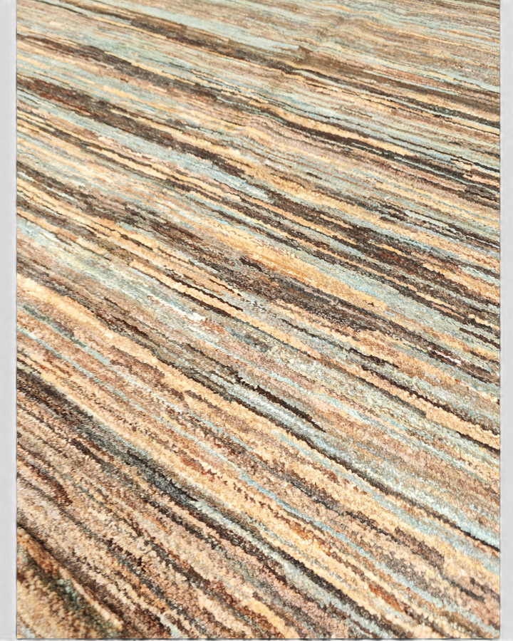 Variegated Teal &amp; Brown Stripe Gabbeh, Hand-Knotted Afghan Wool Rug