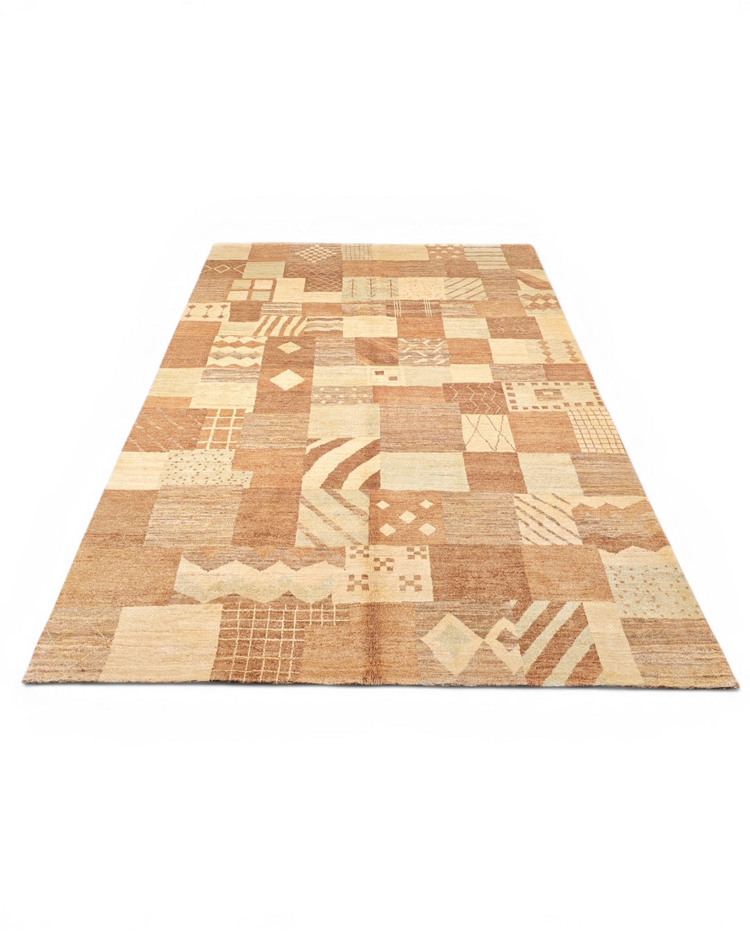 Earth-Tone Patchwork Gabbeh, Hand-Knotted Afghan Wool Rug