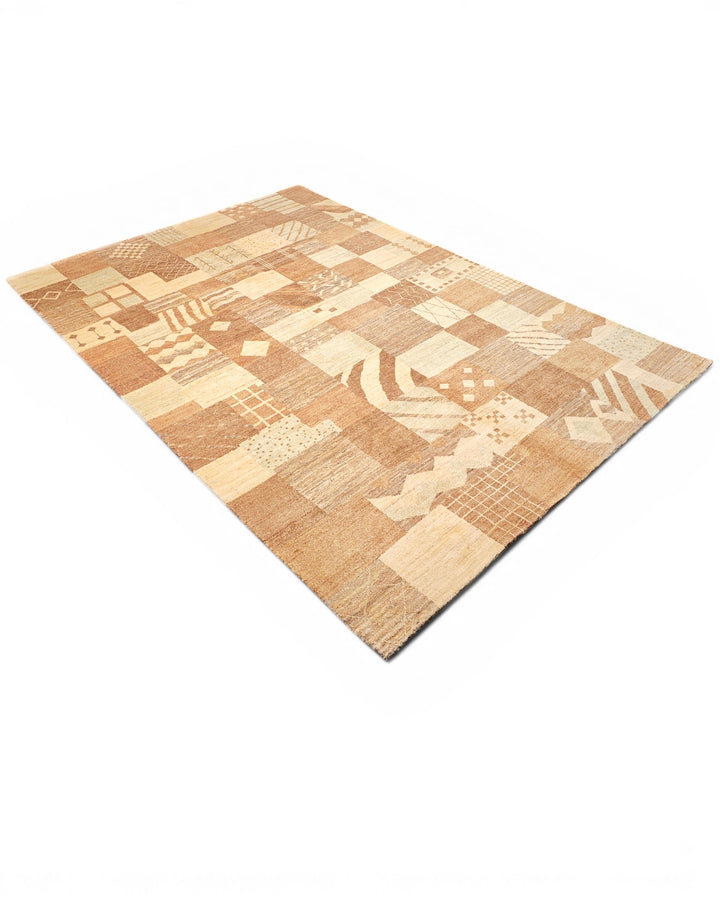 Earth-Tone Patchwork Gabbeh, Hand-Knotted Afghan Wool Rug