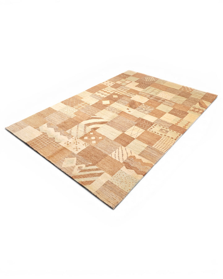 Earth-Tone Patchwork Gabbeh, Hand-Knotted Afghan Wool Rug