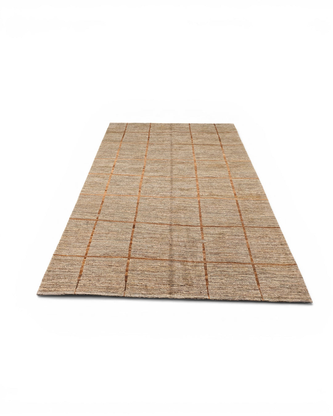 Greige &amp; Rust Grid Gabbeh, Hand-Knotted Afghan Wool Rug
