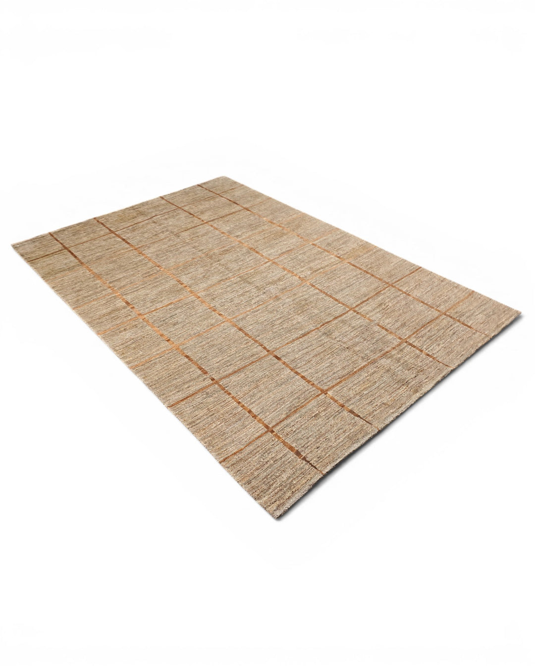 Greige &amp; Rust Grid Gabbeh, Hand-Knotted Afghan Wool Rug
