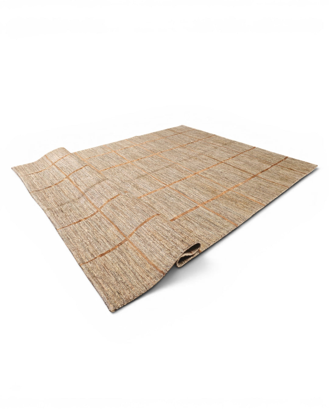 Greige &amp; Rust Grid Gabbeh, Hand-Knotted Afghan Wool Rug