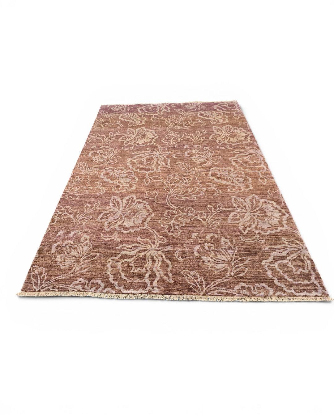 Brown Tonal Floral Gabbeh, Hand-Knotted Afghan Wool Rug