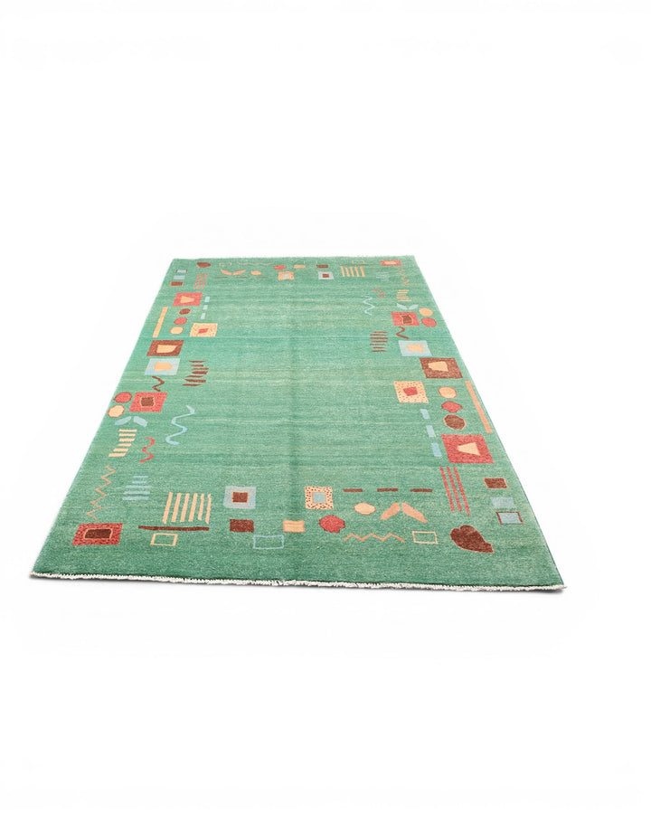 Sea-Green Tribal Motif Gabbeh, Hand-Knotted Afghan Wool Rug