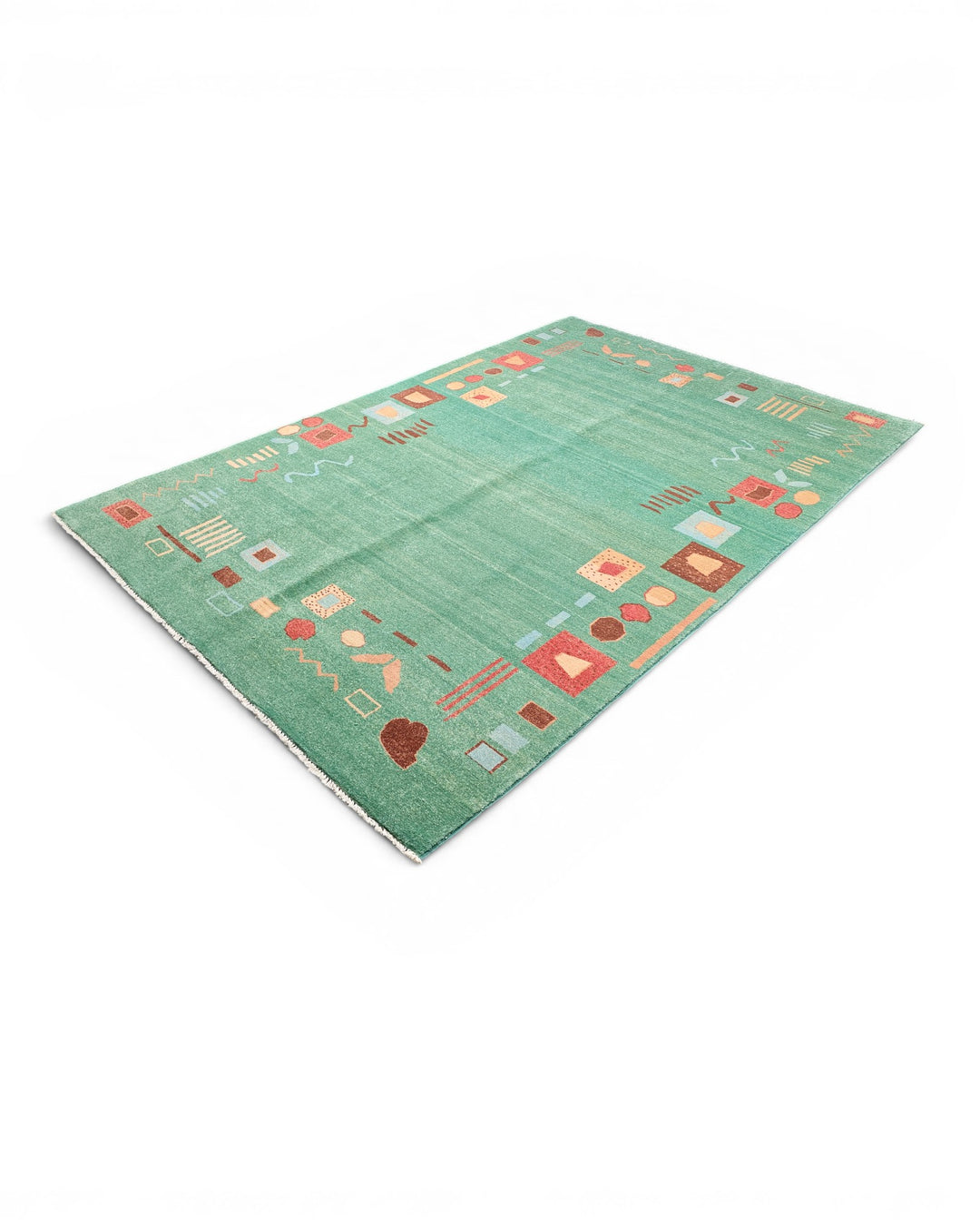 Sea-Green Tribal Motif Gabbeh, Hand-Knotted Afghan Wool Rug