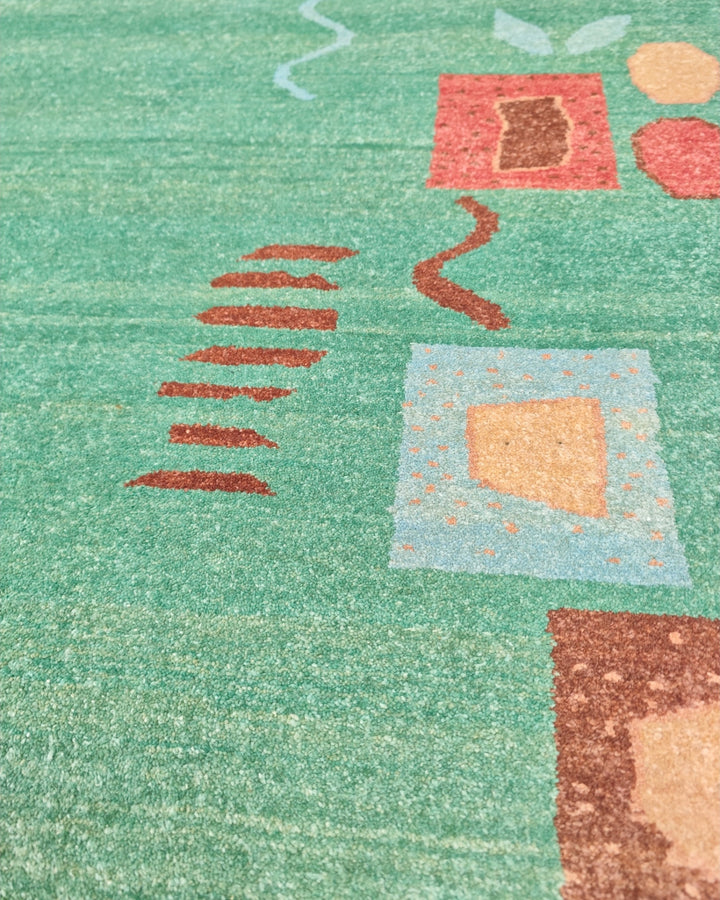 Sea-Green Tribal Motif Gabbeh, Hand-Knotted Afghan Wool Rug