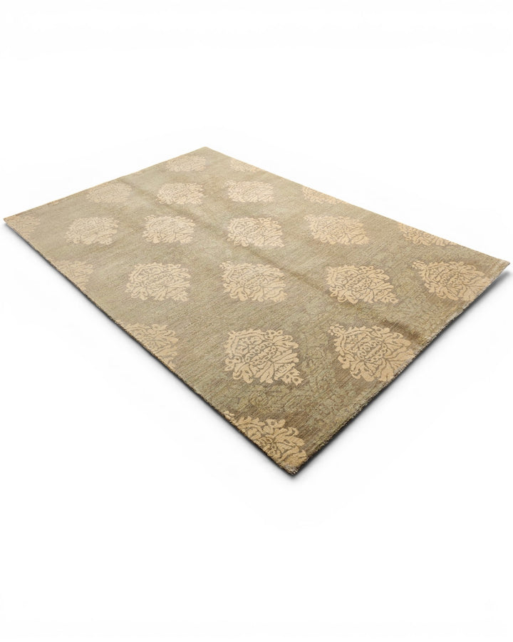 Sage &amp; Cream Damask Gabbeh, Hand-Knotted Afghan Wool Rug