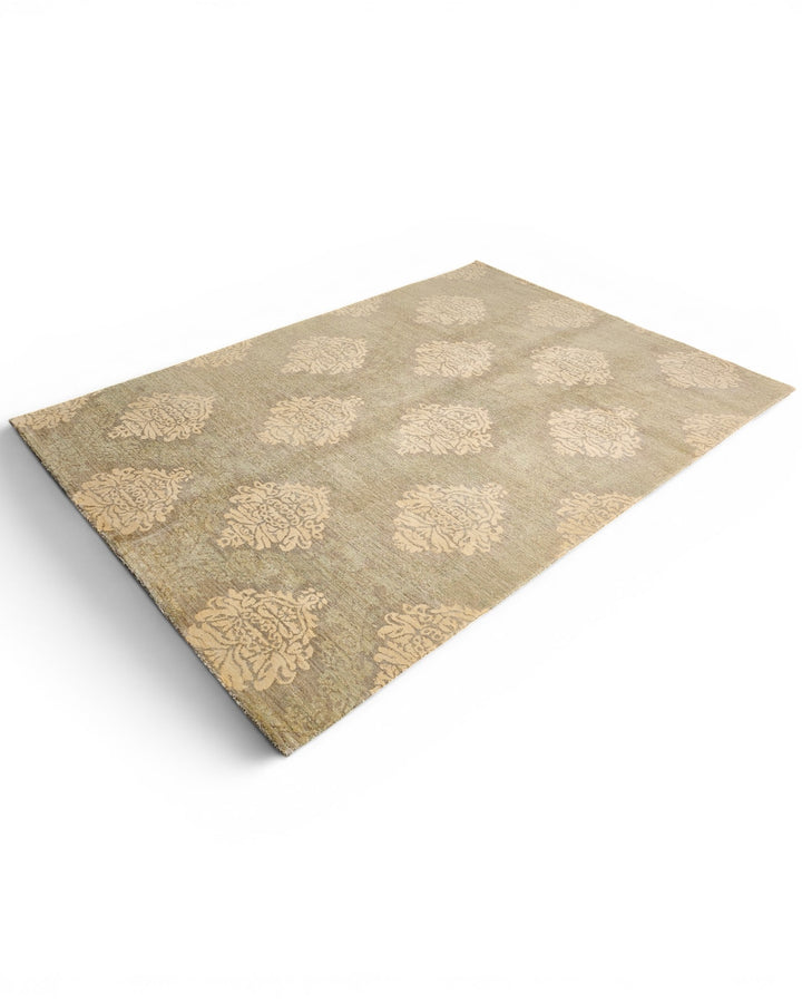 Sage &amp; Cream Damask Gabbeh, Hand-Knotted Afghan Wool Rug