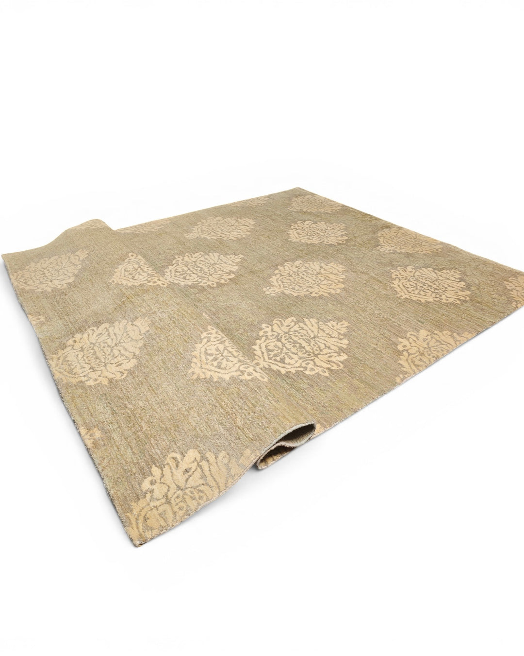 Sage &amp; Cream Damask Gabbeh, Hand-Knotted Afghan Wool Rug