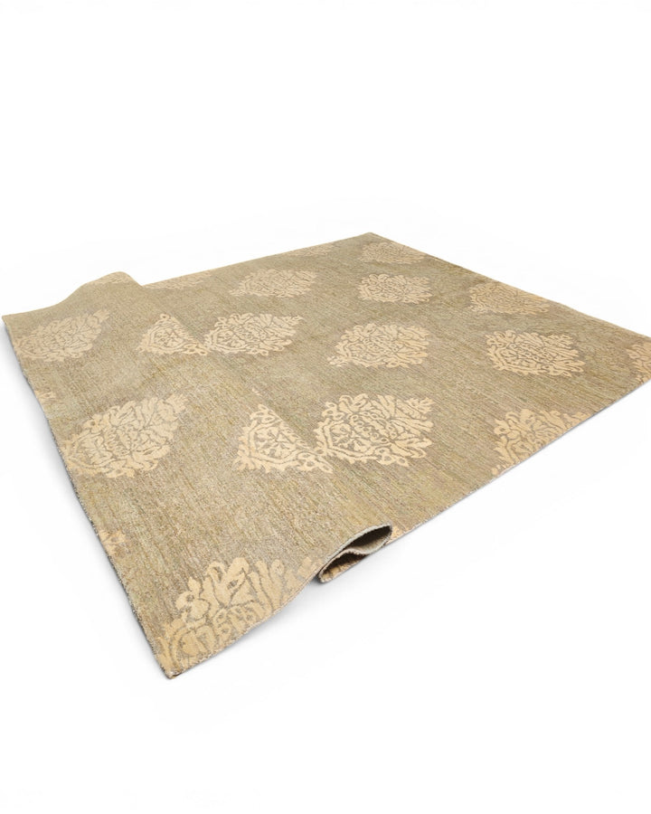 Sage &amp; Cream Damask Gabbeh, Hand-Knotted Afghan Wool Rug