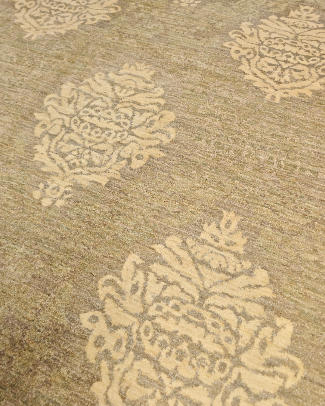 Sage &amp; Cream Damask Gabbeh, Hand-Knotted Afghan Wool Rug