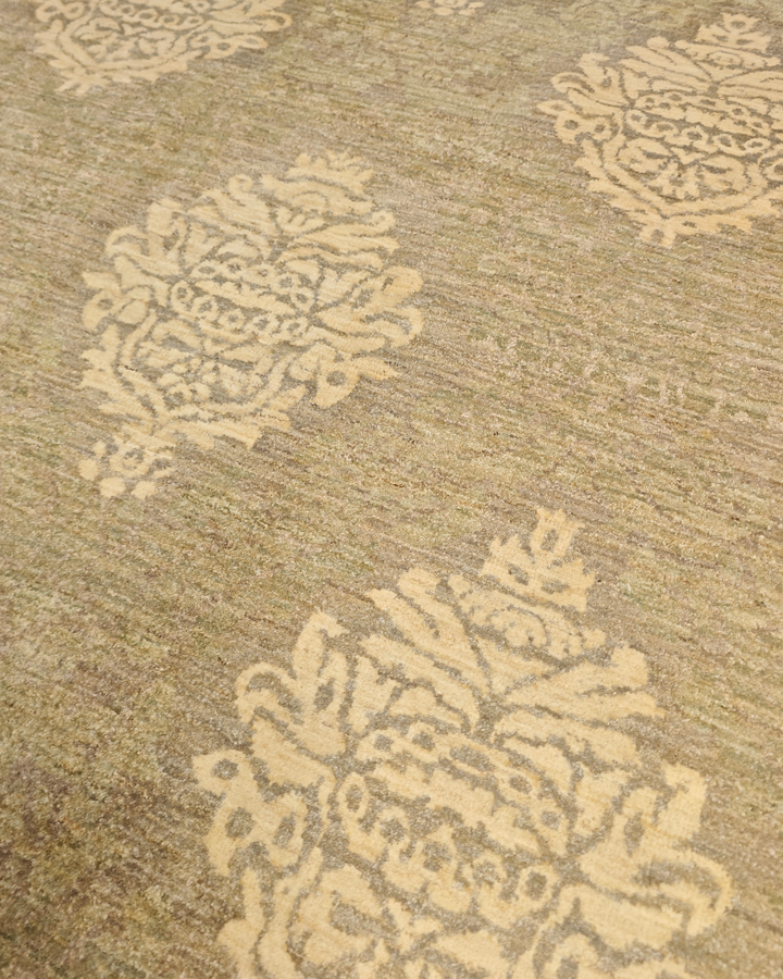 Sage &amp; Cream Damask Gabbeh, Hand-Knotted Afghan Wool Rug