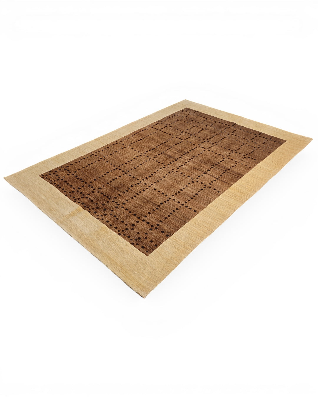 Brown &amp; Cream Dot-Grid Gabbeh, Hand-Knotted Afghan Wool Rug