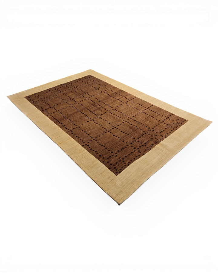 Brown &amp; Cream Dot-Grid Gabbeh, Hand-Knotted Afghan Wool Rug