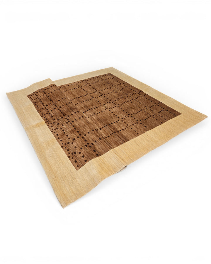 Brown &amp; Cream Dot-Grid Gabbeh, Hand-Knotted Afghan Wool Rug