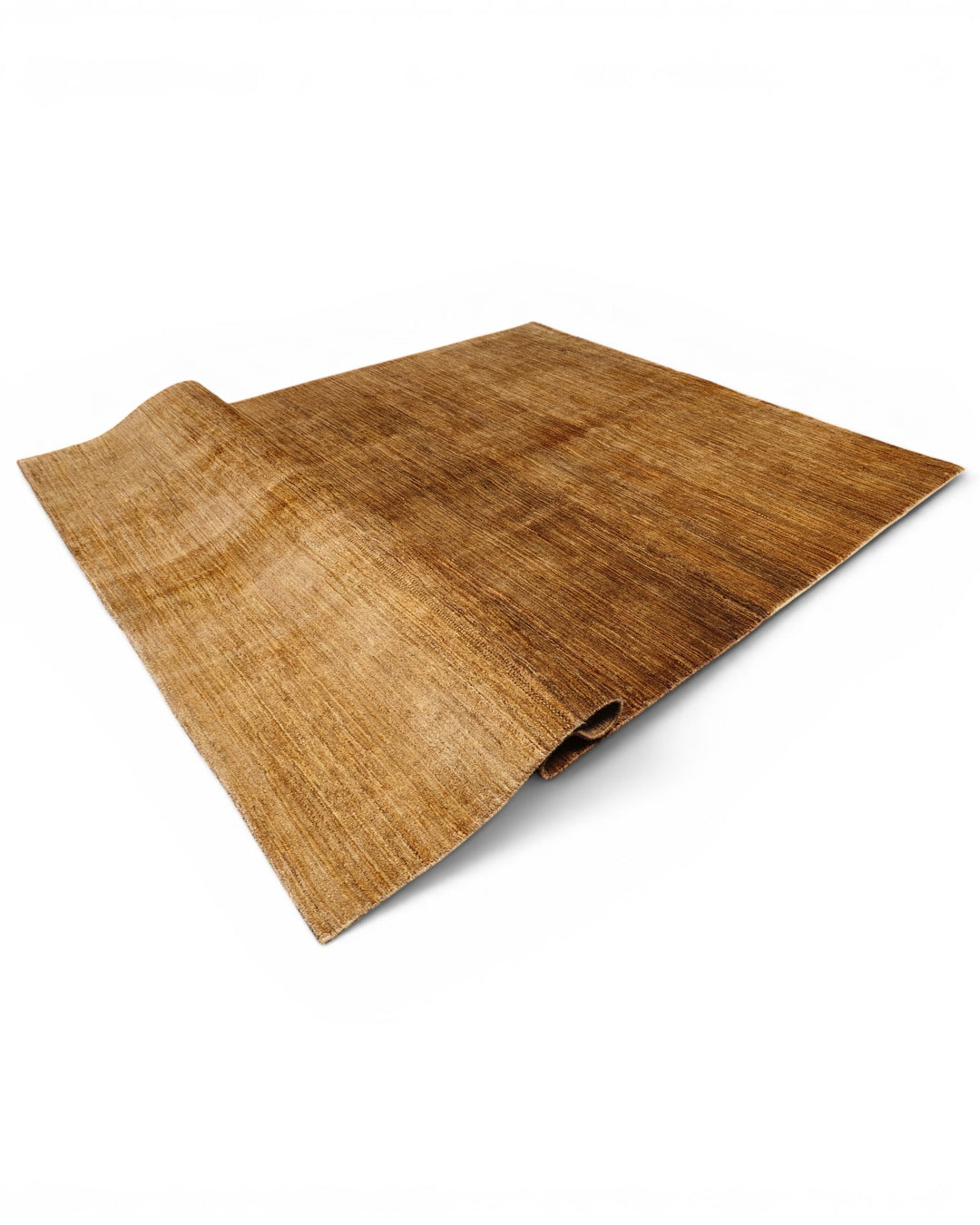 Golden Brown Plain Gabbeh, Hand-Knotted Afghan Wool Rug
