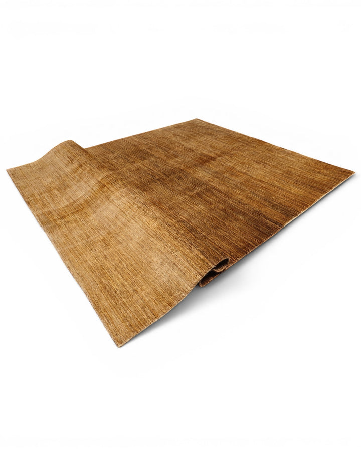 Golden Brown Plain Gabbeh, Hand-Knotted Afghan Wool Rug