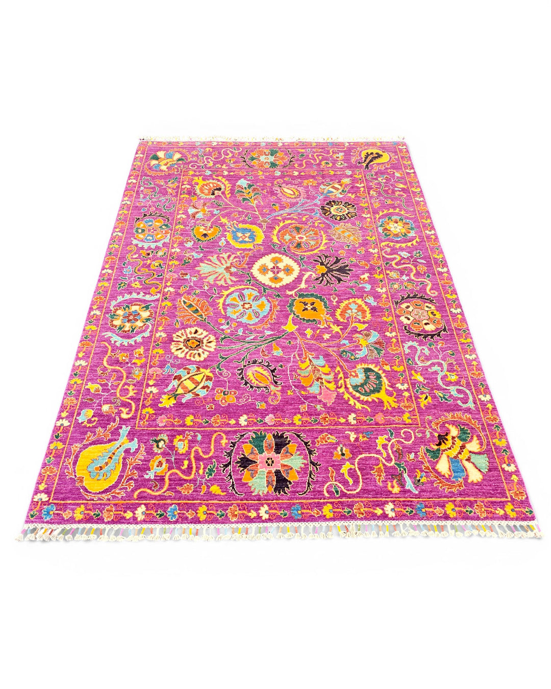 Magenta Floral Oushak Rug, Hand-Knotted Afghan Wool