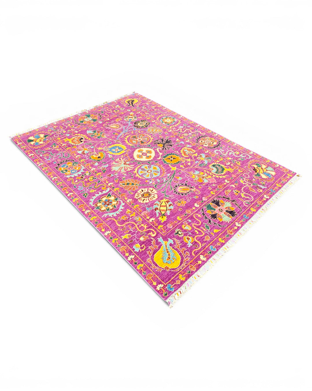 Magenta Floral Oushak Rug, Hand-Knotted Afghan Wool