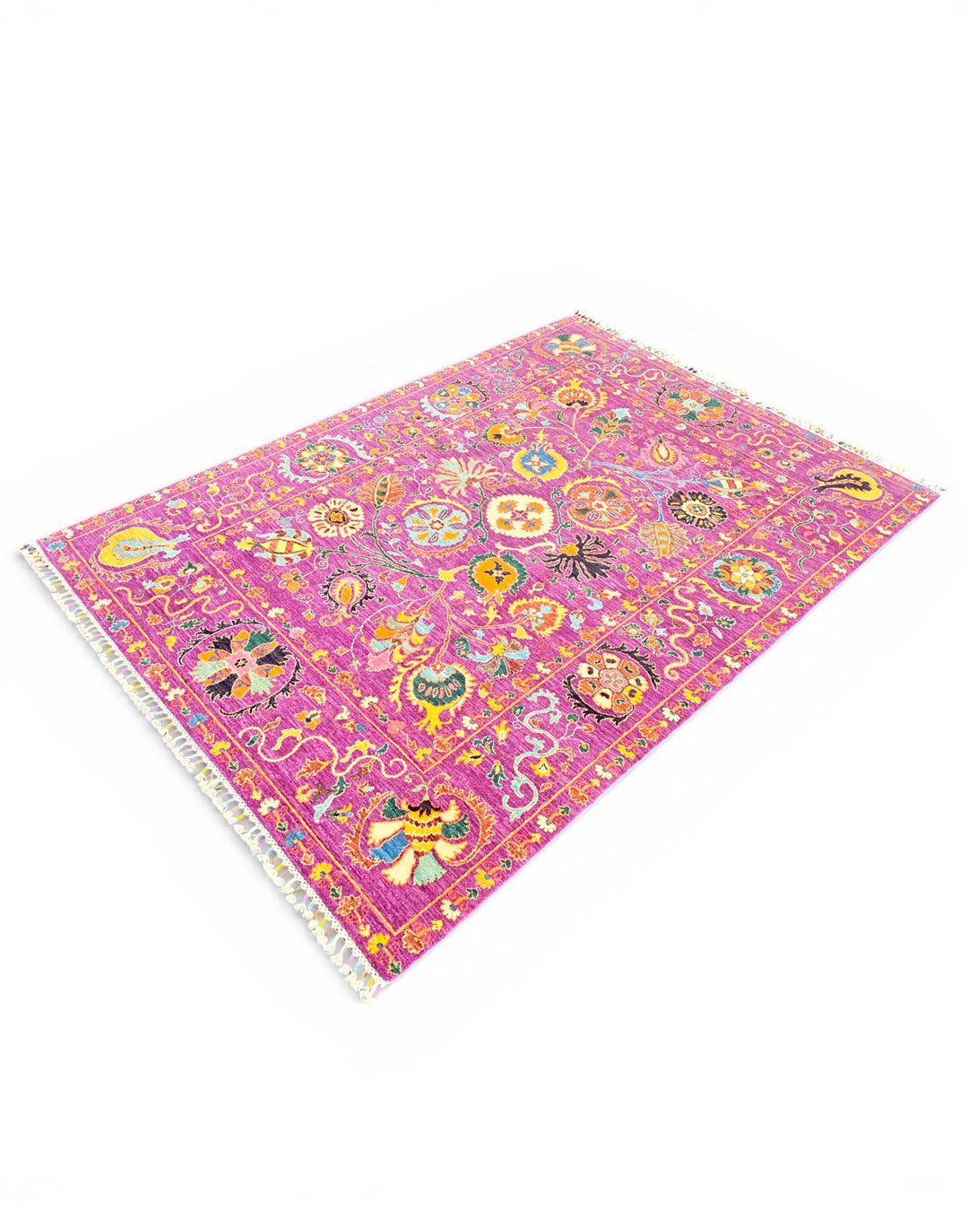 Magenta Floral Oushak Rug, Hand-Knotted Afghan Wool