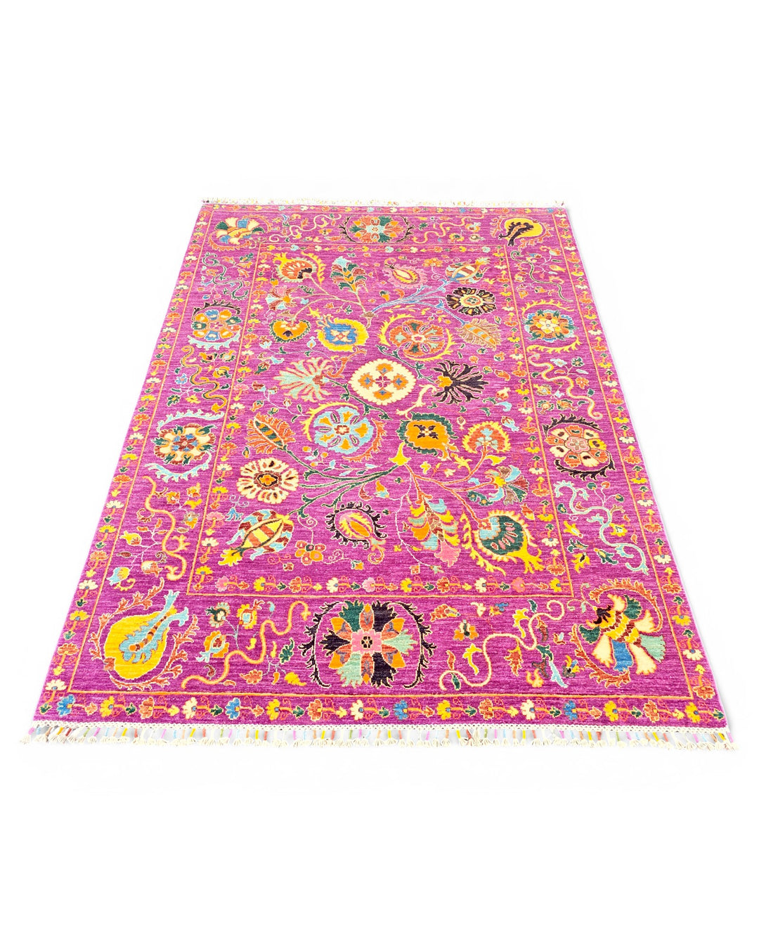 Magenta Floral Oushak Rug, Hand-Knotted Afghan Wool