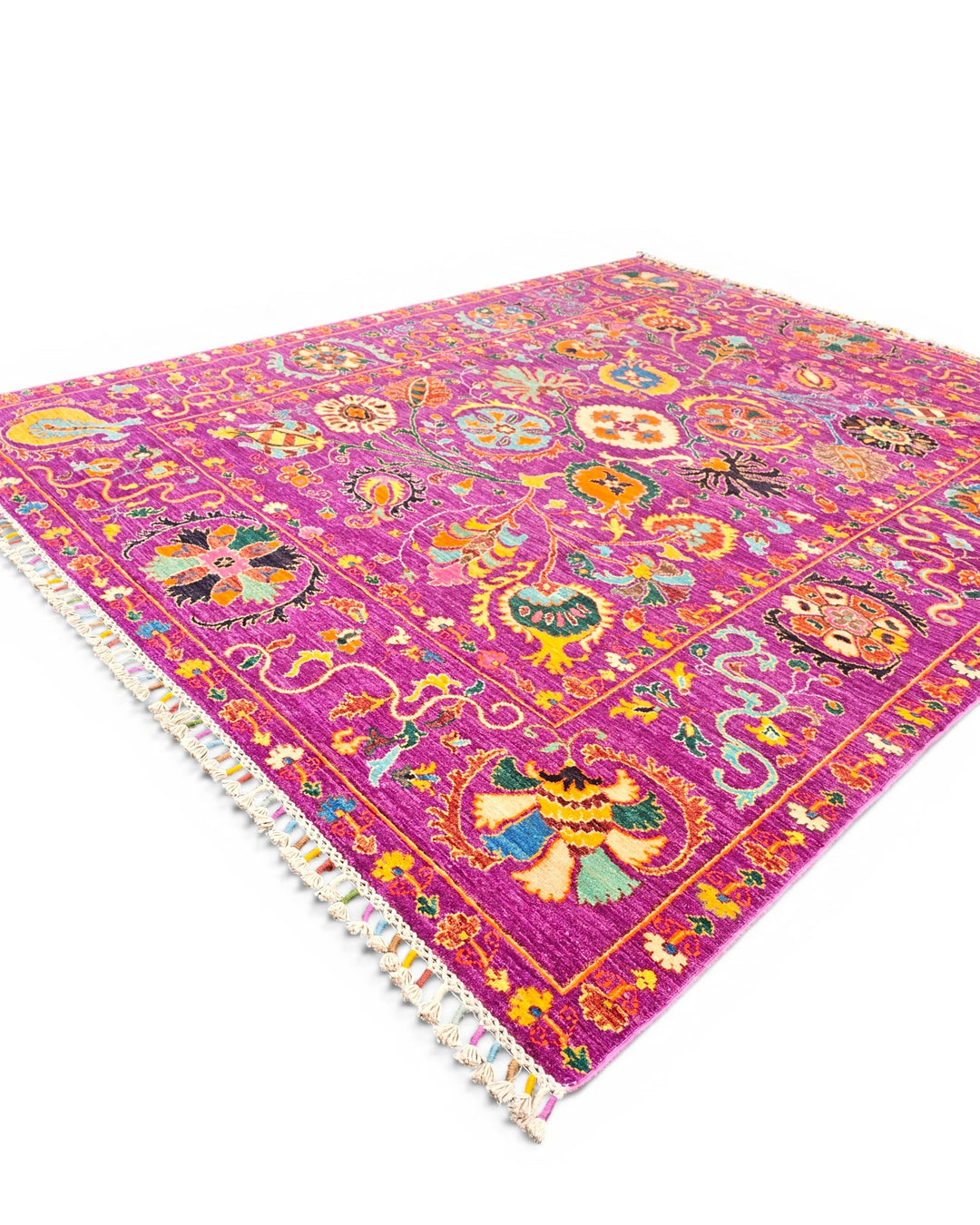 Magenta Floral Oushak Rug, Hand-Knotted Afghan Wool