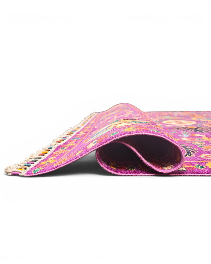 Magenta Floral Oushak Rug, Hand-Knotted Afghan Wool