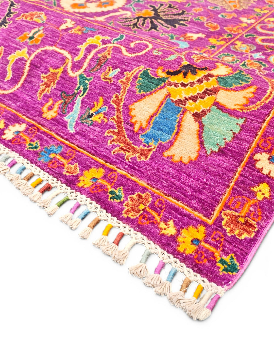 Magenta Floral Oushak Rug, Hand-Knotted Afghan Wool