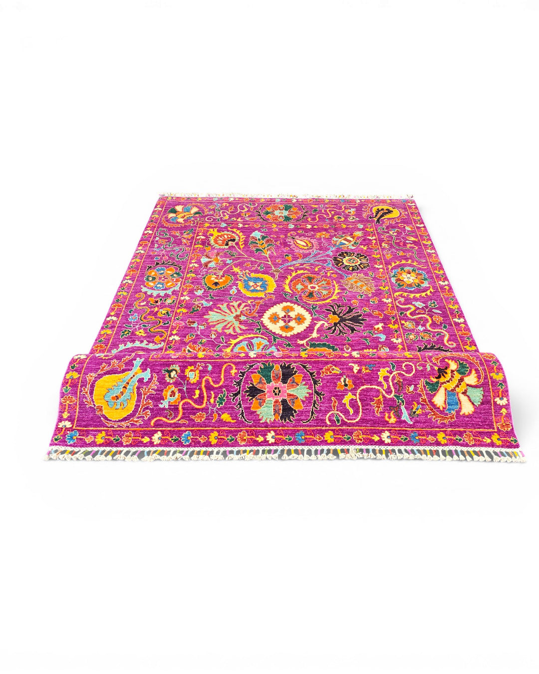Magenta Floral Oushak Rug, Hand-Knotted Afghan Wool