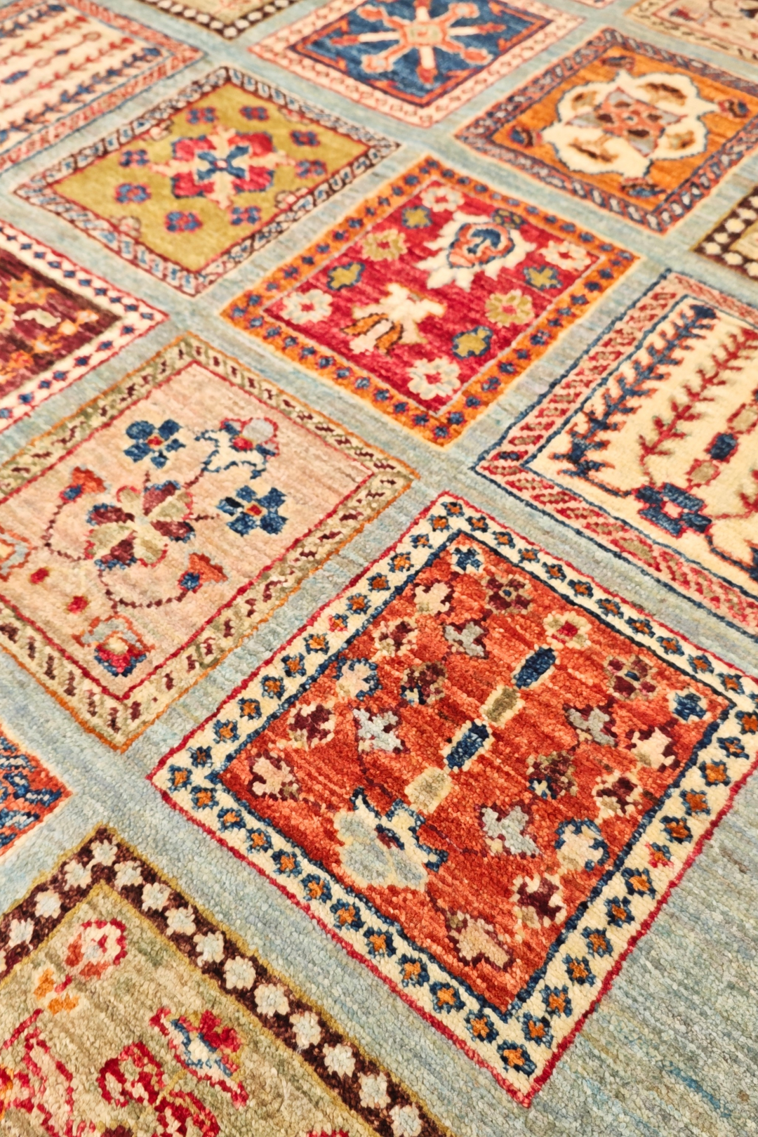 Multicolour Garden-Panel Ghazni, Hand-Knotted Afghan Wool Rug