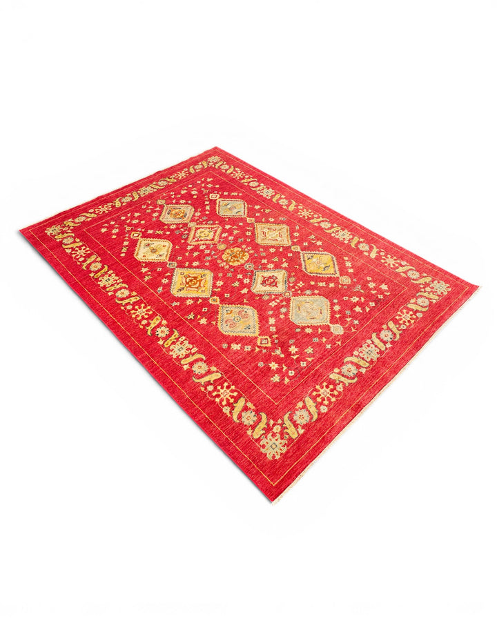 Red &amp; Gold Medallion Ghazni, Hand-Knotted Afghan Wool Rug