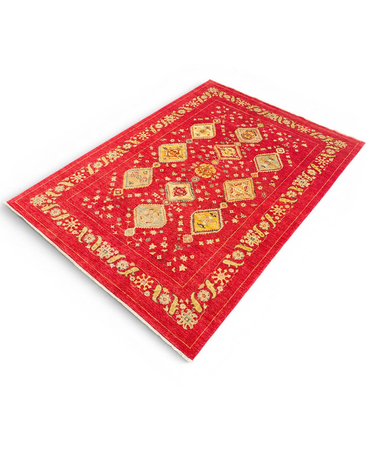 Red &amp; Gold Medallion Ghazni, Hand-Knotted Afghan Wool Rug
