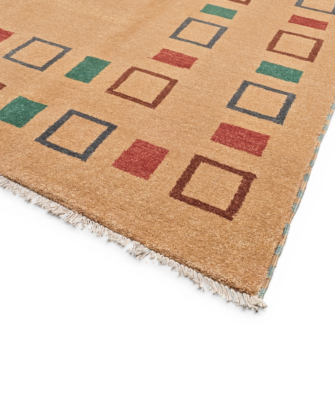 Camel Geometric Border Gabbeh, Hand-Knotted Afghan Wool Rug