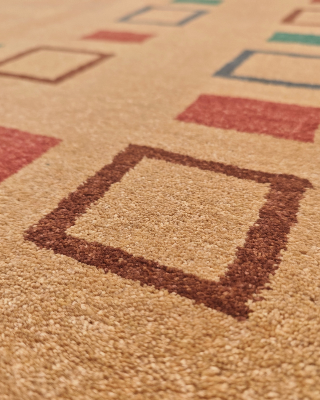 Camel Geometric Border Gabbeh, Hand-Knotted Afghan Wool Rug