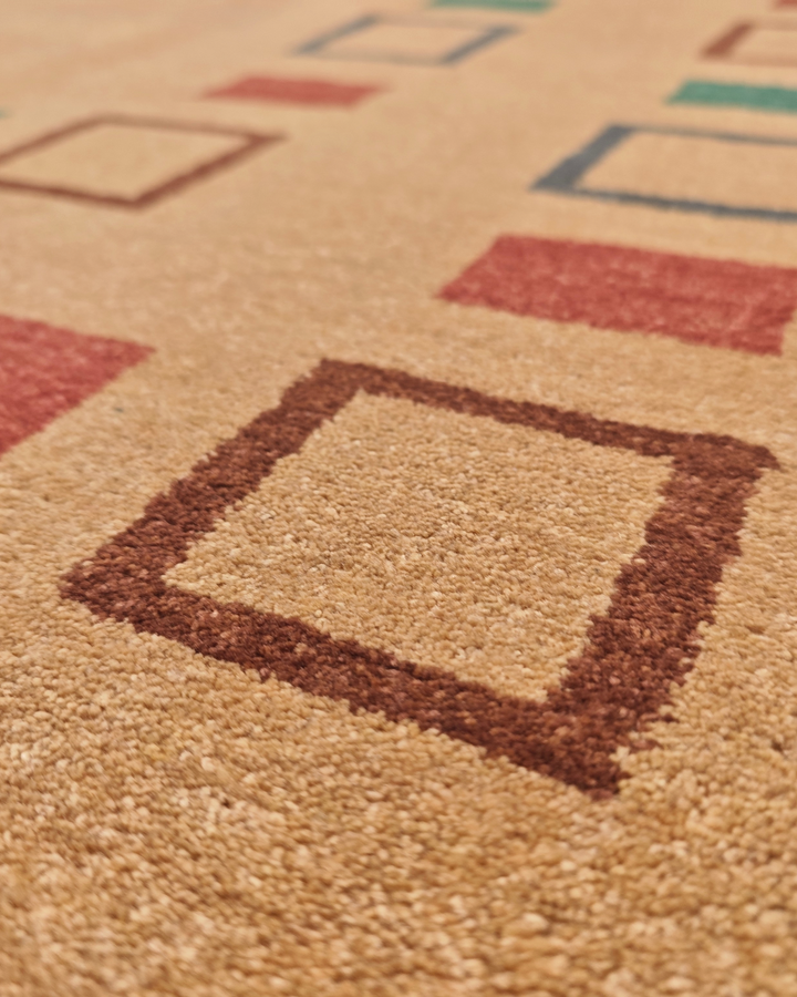 Camel Geometric Border Gabbeh, Hand-Knotted Afghan Wool Rug